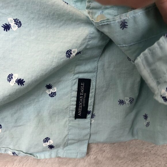 American Eagle Outfitters Mens Shirt XXL Long Sleeve Pineapple Button Up Blue - Picture 8 of 11